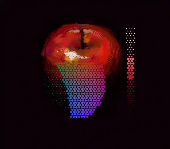 Cozy Paint Studio color picker directly over a painted red apple